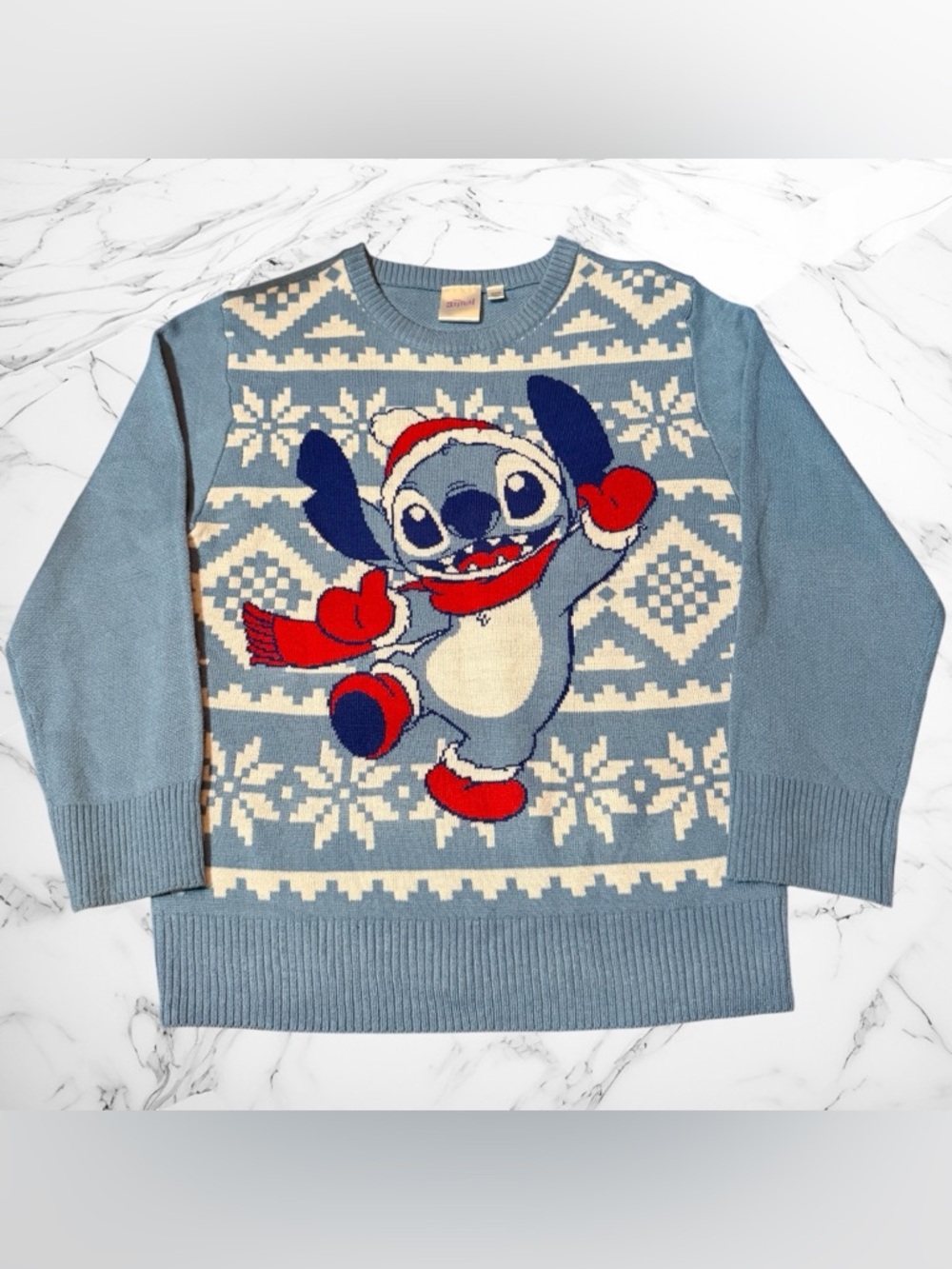 Disney Stitchmas Fair Isle Blue Holiday Sweater size Med